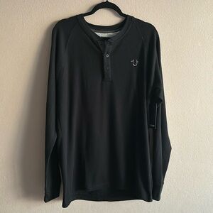 True Religion Black Charcoal Grey Buddah Henley Long Sleeve Shirt Style 107988